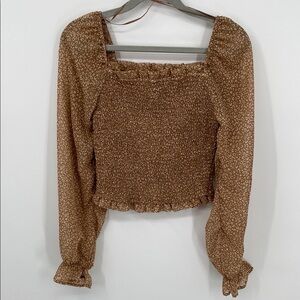 Smocked Bodice Long Sleeve Top Vintage Milkmaid Animal Print Size Medium